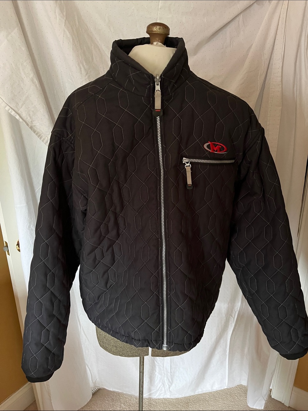 Marker Black Quilted Zip-Front Puffer with Red Logo Accent